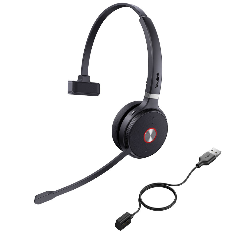 Yealink WHM621 Auriculares DECT monoaurales con pulsador para hablar y cable de carga